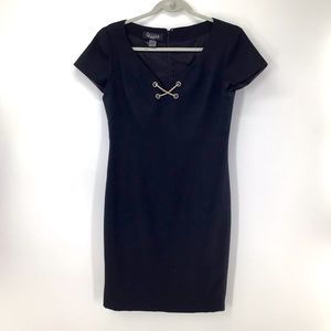 Gillian Petites Formal Black V-Neck Dress w/ Diamond Accents Size 6 NWOT